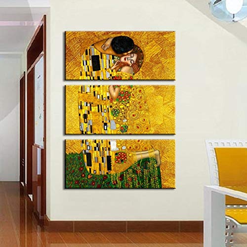 Tableau salon design : baiser amoureux en impression sur toile HD 3 pièces