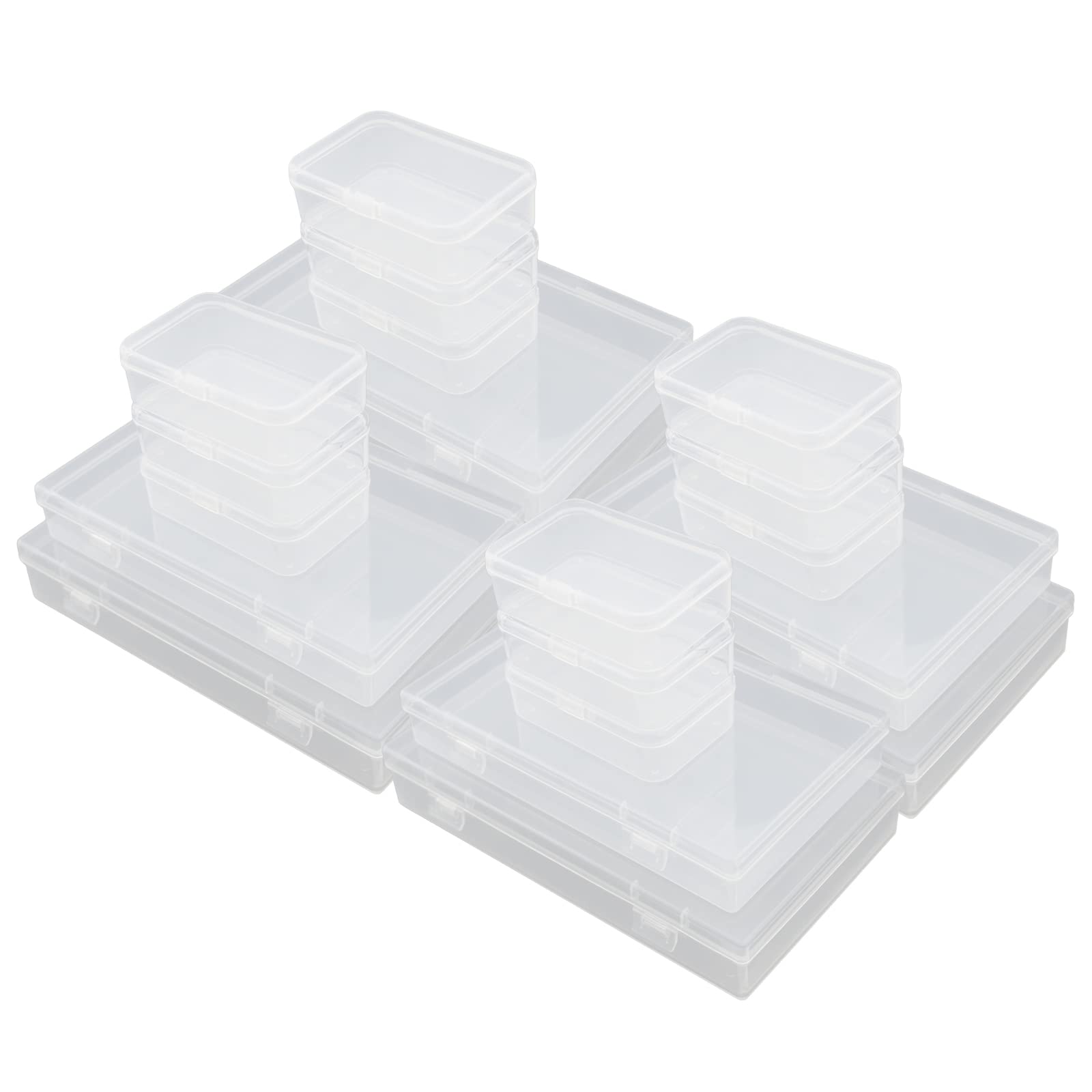 LJY20 Pieces Mixed Size Rectangle Empty Mini Clear Plastic Storage Boxes Hinged Lid Container for Small Items and Other Craft Projects