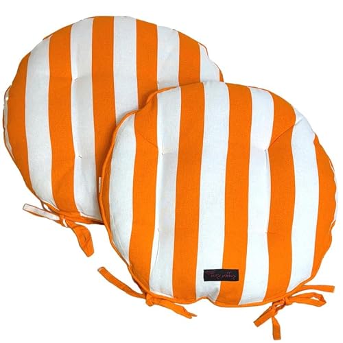 Ragged Rose Orange Showerproof Circular Striped Outdoor Chair Cushion, 40 Cm Diameter (Orange)