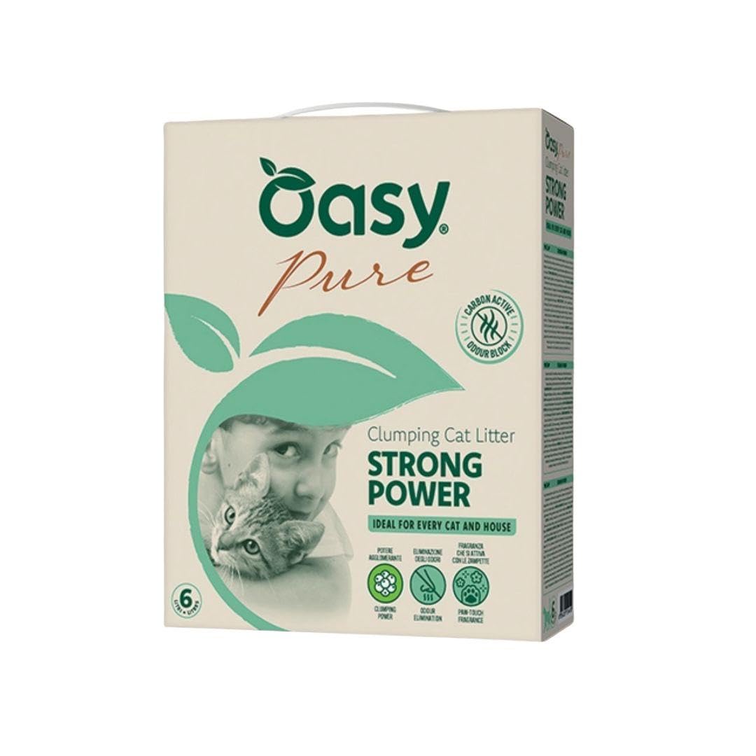 Arena para gatos Oasy Strong Power con carbón activo para gatos de todas las edades y tamaños, perfumada, 1 paquete de 10 litros.