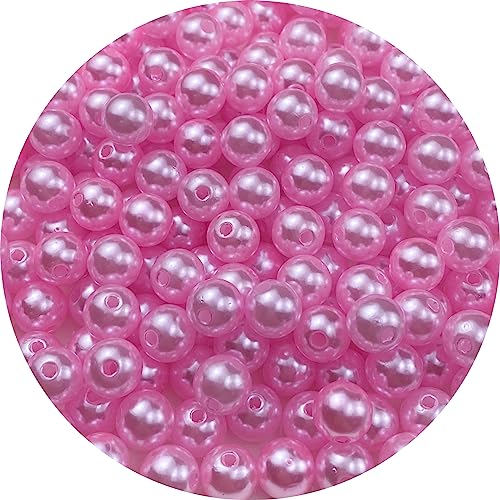 Pinhoollgo 200pcs Pearl Beads 10mm Round Pearl Beads with Hole for DIY Bracelet Necklace Jewelry Making Supplies Handmade Craft(Pink)