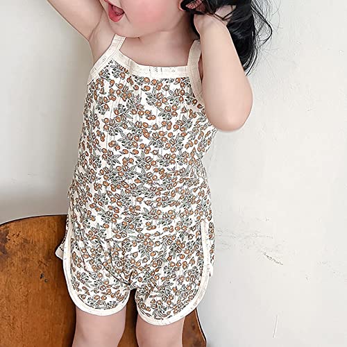 Toddler Girl Cotton 𝐏ajamas Floral Print 𝐒leepwear Spaghetti Strap Tank Top with Shorts 𝐏js Baby Cute Summer Loung𝐞wear4