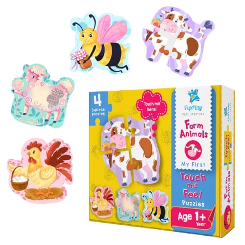 PepPlay My First Touch And Feel Puzzle Farm Animal, Three Piece Puzzle Learning For Toddlers, Educational Toy For Pre-School And Montessori Kids, Birthday And Return Gift For 1-4 Years Old