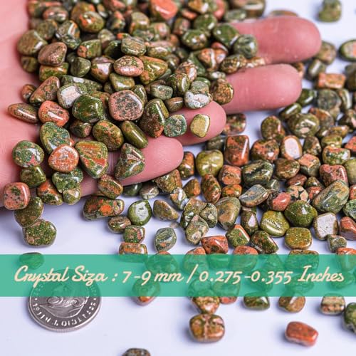 Image of Polished Unakite Crystal Chips 200 Pcs - 0.3 inch 10 oz Tumbled Stone Chips Crushed Sea Glass Stones Healing Reiki Crystal Making Home Decoration