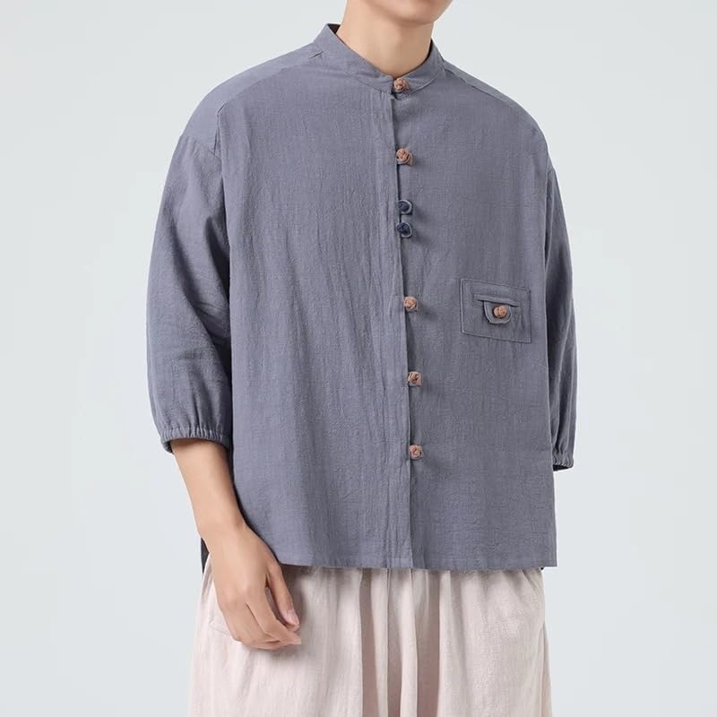 Summer Men's Shirt Traditional Chinese Clothes Men Tai Chi Tang Suit Tops Oriental Hanfu Male Half Sleeve Shirts