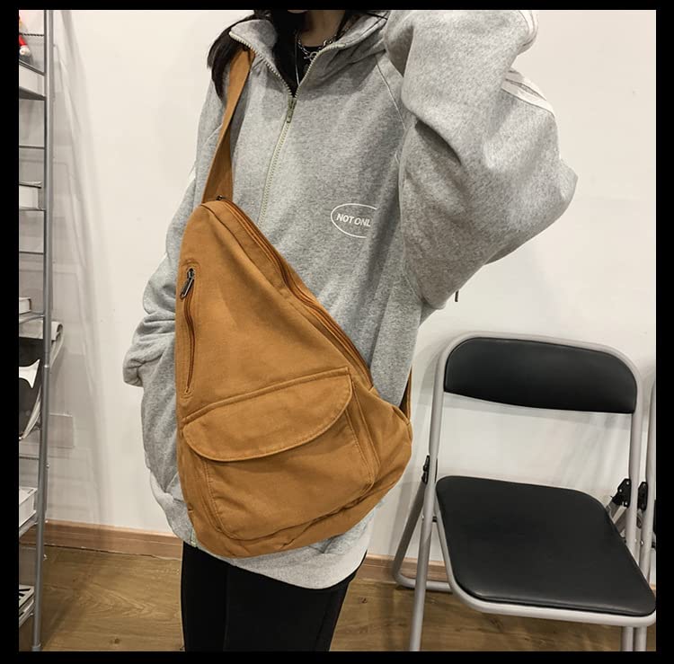 Canvas Sling Bag Backpack, Crossbody Shoulder Chest Bag with Adjustable Strap for Men Women Travel Hiking (Brown)3