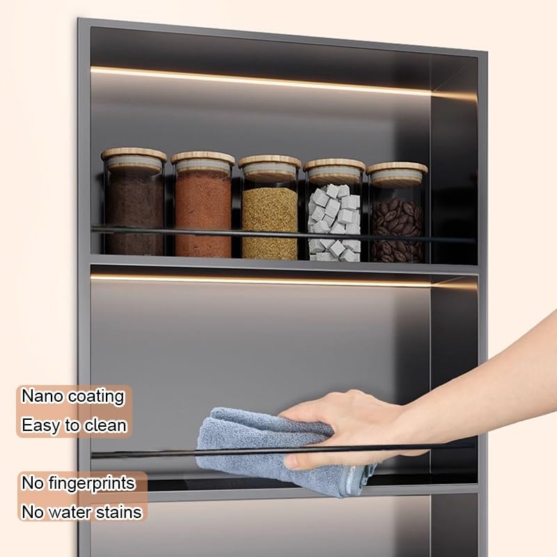 Organizer da parete per dispensa in acciaio inox, con guardrail, senza bisogno di piastrelle, perfetto per casa, hotel, sala espositiva (90 x 90 x 10 cm)