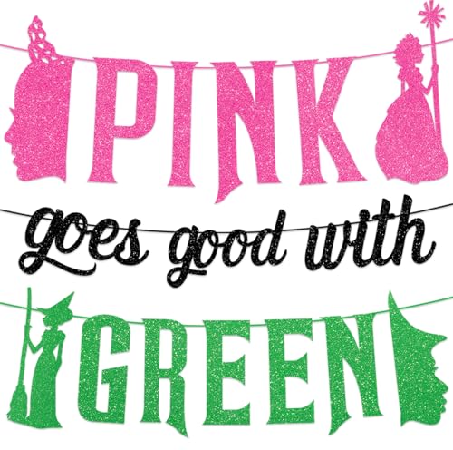 Image of Witch Party Decorations Banner No DIY Glitter Pink Goes Good With Green Hanging Banner Pink and Green Happy Birthday Decorations for Fireplace Mantel Wall Decor