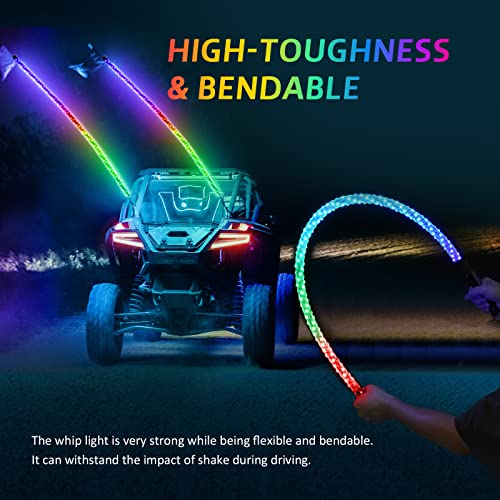 Image of Ehaho 1 Pack 1FT Whip Lights,LED Whip Light with App & Remote Control, Spiral RGB Chasing Lighted Whips with Rocker Switch, Music Whip Light for UTV ATV Polaris RZR Can-Am SXS Truck