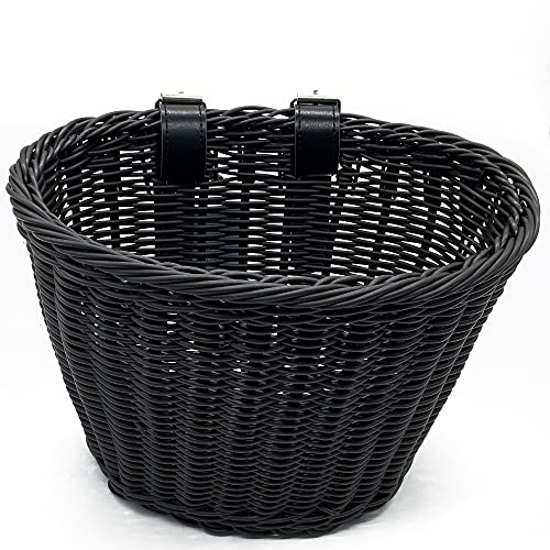 Panier de vélo facile à fixer au guidon avec lanières en cuir élégantes coloris noir