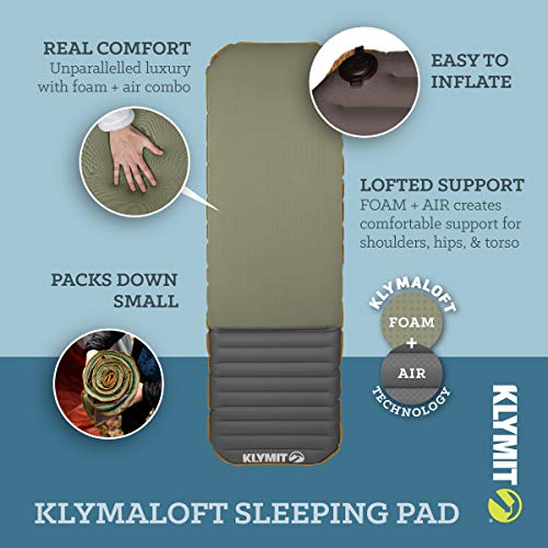 Klymit-Klymaloft-Lofted-Inflatable-Sleeping-Pad-for-Camping-with-Memory-Foam-Ultra-Thick-Hiking-and-Backpacking-Air-Bed-5-Inch-Thick-Regular-Green