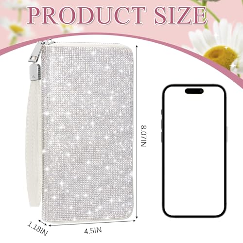 Image of MotiMind White Bling Gift Glitter Sparkly Wallet for Women Rhinestone /Pearl Wallet RFID Blocking Phone Purse Gifts for Mother's Day (Rhinestone)
