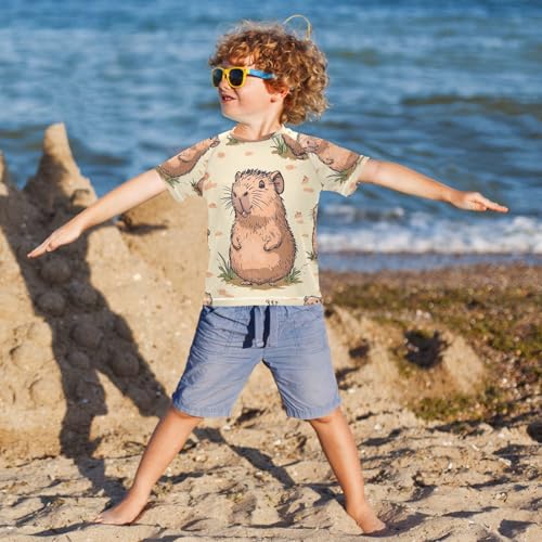 Boys Short Sleeve T-Shirts Capybara Animals Rashguard Kids Swim Shirts Sun UPF 50+4