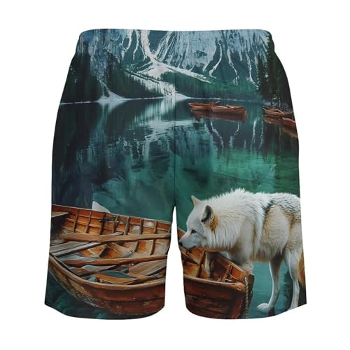 Wolf Boats in A Lake Italy Mens Swim Trunks with Quick-Drying Lining Beach Shorts for Outdoor Sports4