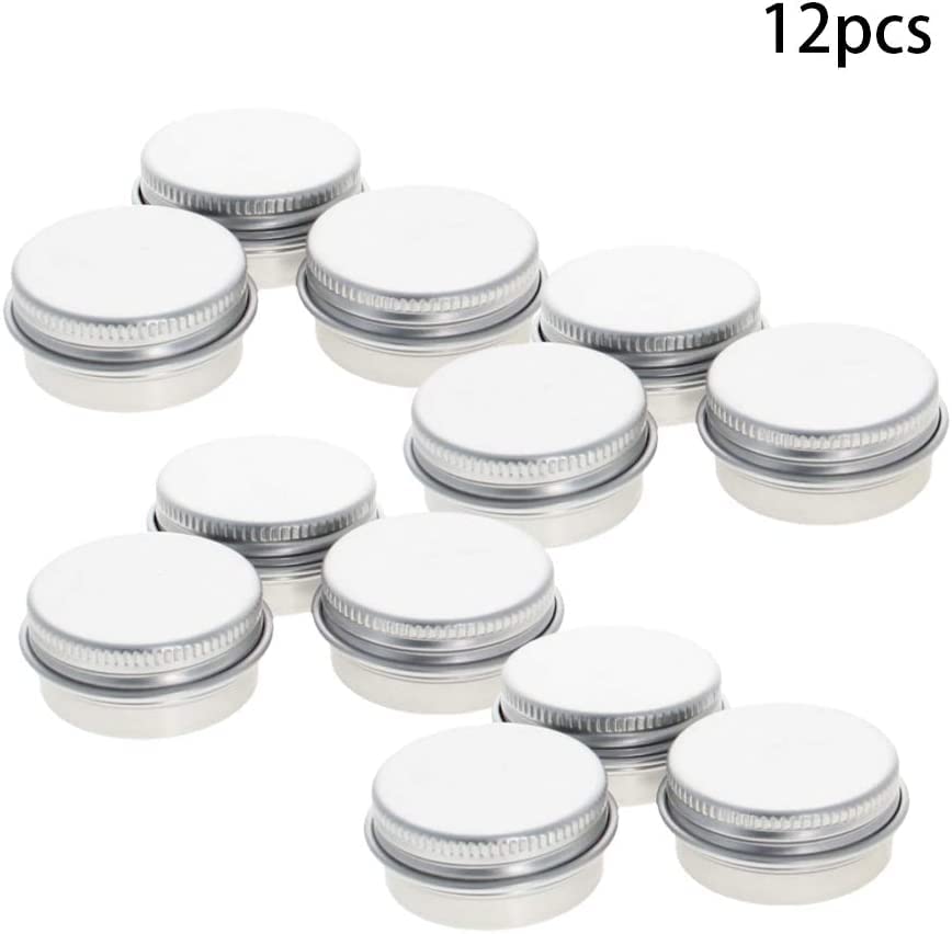 Jutagoss 0.3oz 12Pcs Metal Round Tins Aluminum Tin Cans Containers with Screw Lid, 35 x 18mm(DxH) Silver tin cans for Tea, Spices, Salve, Lip Balm, Candle or Candies 10ml