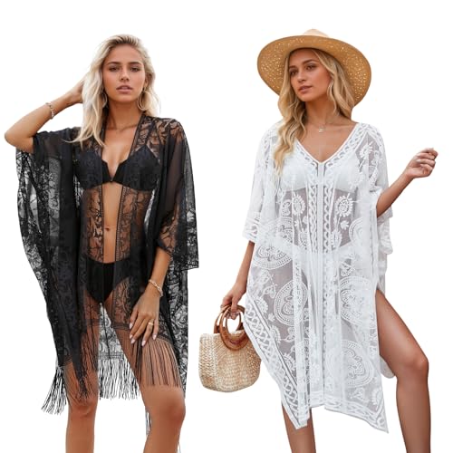 Zepphi Strandkleid Damen, 2 Stück Bikini Cover Up,Sommer Strandponcho Bademode, Sexy Strandkleider Leicht Badebekleidung Badeanzug Strandtunika für...