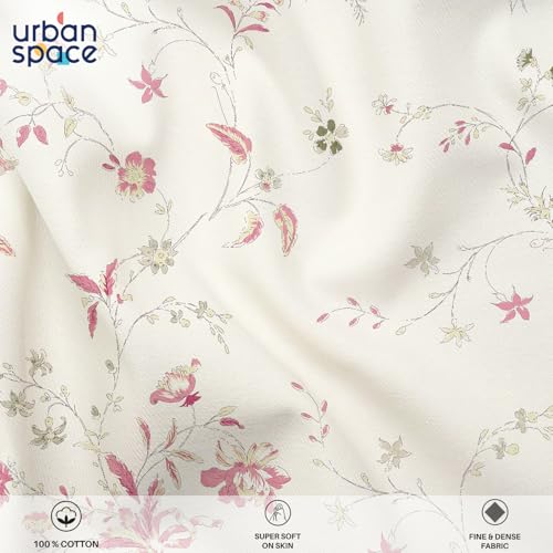 Image of Urban Space Serene 100% Cotton Bedsheet for Double Bed, Floral Queen Size Bed Sheet with 2 Pillow Covers (88 x 100 Inches, Bloom Pearls Pink)