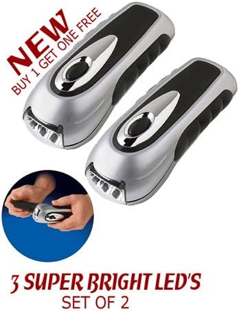 Hand Crank Illuminator Wind-up LED Flashlights - 2 Pack