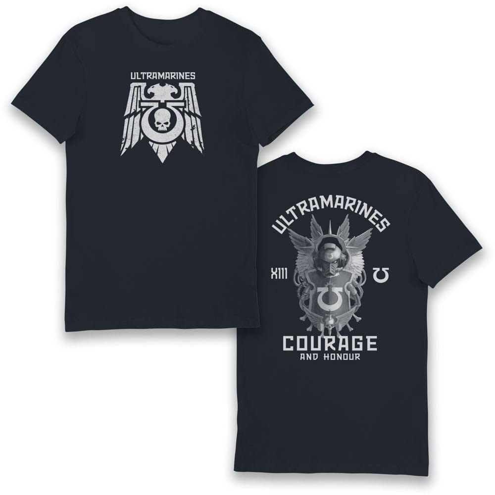 Bioworld Men's Navy Warhammer 40,000 Ultramarines Courage And Honour T-Shirt (Small)