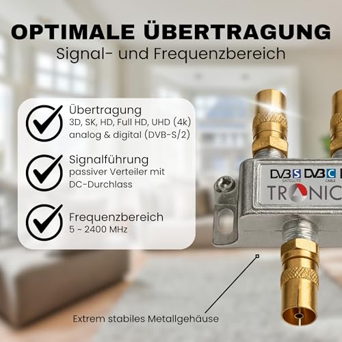 Sat-Verteiler Tronicxl 4-fach Koax Antennenverteiler für HD und 4K