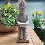 Kante 12.8' H Cement Composite Buddha Statue Ornament, Natural Concrete Indoor/Outdoor Tabletop Décor