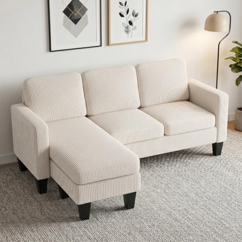 Image of HOMCOM 73 inch L-Shaped Sectional Sofa Couch, Reversible Chaise, Cream White