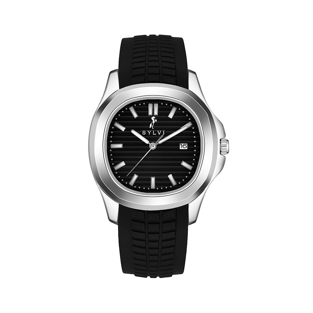 sylvi Urbanic Men's Analog Watch with Date Display, Silicone Strap, Water Resistant-picture-33