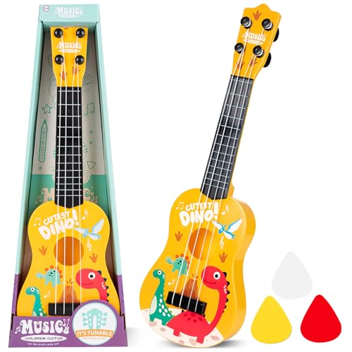17 Inch Mini Guitar Kids Cartoon Small Guitar with 4 Adjustable Strings Musical Toy Ukulele Instrument for Children Boys Girls Early Educational Birthday Gift
