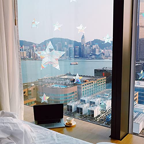 Image of GORGECRAFT 12PCS Star Window Clings Glass Decals 3D Sun Catcher Stickers Non Adhesive Prism Vinyl Film Static Anti-Collision Alert Decal for Prevent Birds Strikes