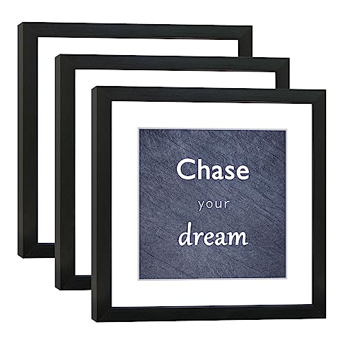 DEKWINN 11x11 Picture Frame Set of 3 with Real Glass for Pictures 8x8 with Mat or 11x11 Without Mat, Wall Gallery or Tabletop display Photo Frames in Black