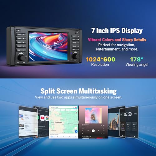 Image of Eonon 4+64G Wireless CarPlay Android Auto Car Stereo Compatible with BMW 5 Series 1995-2002 (E39), 7 Inch Touchscreen Car Radio with Bluetooth, AM /FM, SWC, GPS Navigation, WiFi - (E39X7 Upgrade)