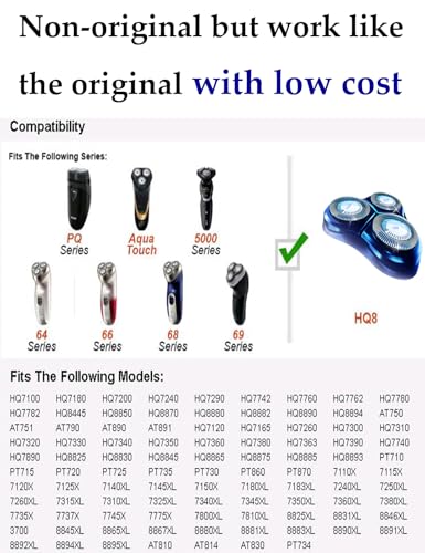 HQ8 Replacement Heads for Philips Norelco Shavers, OEM HQ8 Heads Upgraded, 6-Pack