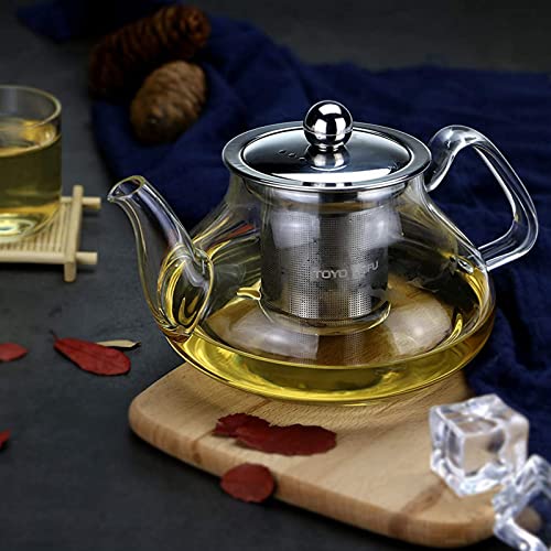 TOYO HOFU Tetera de cristal transparente de 28 onzas/800 ml con infusor extraíble de acero inoxidable para florecer té…
