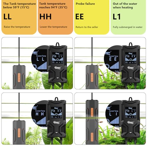 Calentador de acuario regulable de 600W con apagado automático y pantalla LCD inteligente 4