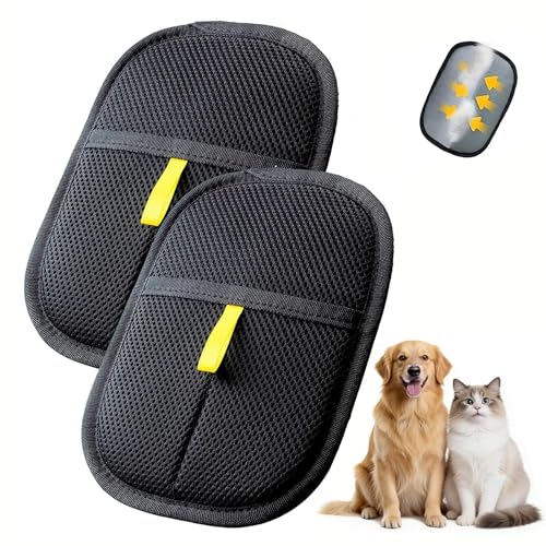 Hoong Shan 2 Stück Doppelseitiger Fellmagnet Handschuh für Hunde & Katzen – Atmungsaktiv Anti-Statik Tierhaarentferner, Wiederverwendbar für Haustierpflege & Sofas Kleidung Reinigung