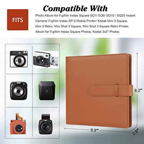 192 Pockets Photo Album For Fujifilm Instax Square Sq1/Sq6/Sq10/Sq20 Camera, Kodak Mini 3 Square,Mini Shot 3 Square, Mini Shot 3 Square Printer, Album For Instax Square Photo, Kodak 3X3" Photo (Brown) #TOP4
