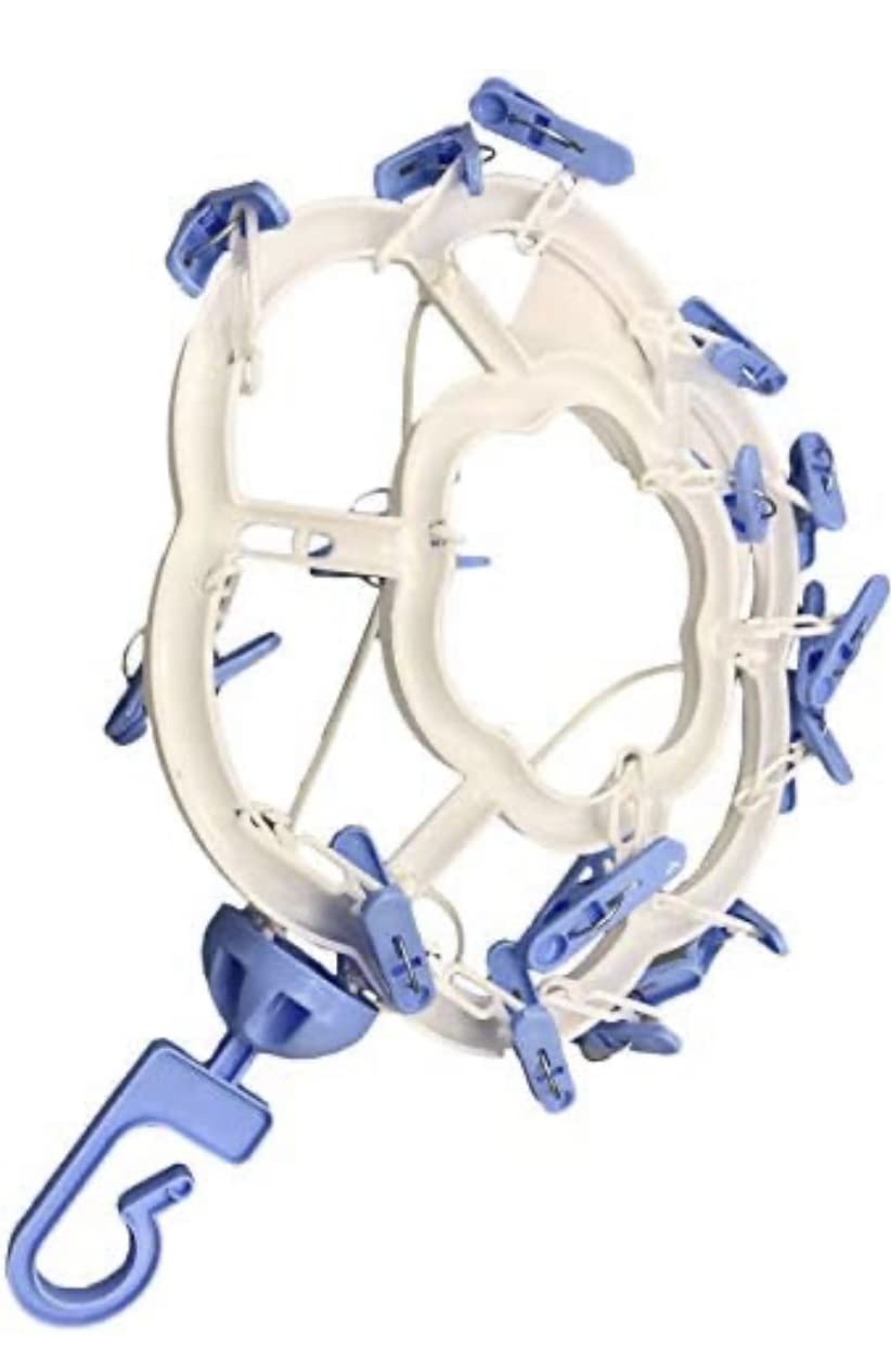 flying CLOUDS Plastic Round Cloth Drying Stand Hanger with 15 Clips/pegs, Baby Clothes Hanger Stand