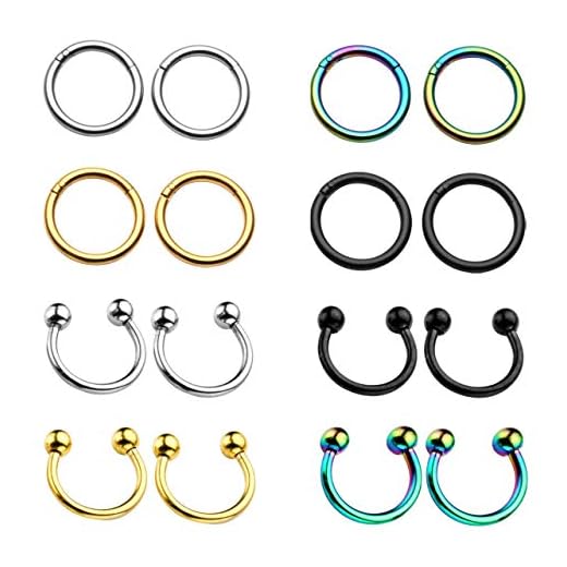 PiercingJ 8 Paare 1.2mm 316L Edelstahl Universal Piercing Ohr Lippen Nase Brust Helix Tragus Septum Ring Hufeisen Circular Barbell Scharnier Clicker, Silber/Gold/Schwarz/Bunt (Innendurchmesser: 8mm)