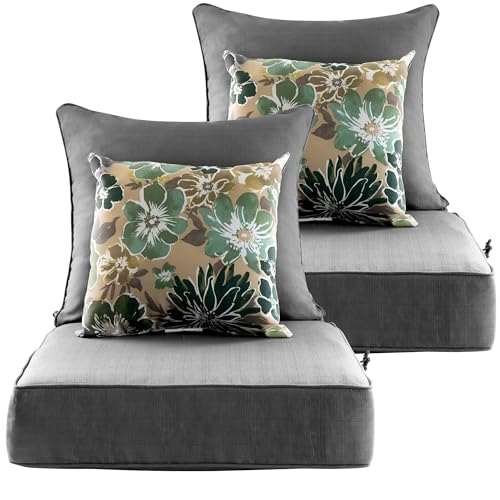 24x24 Outdoor Cushions,Outdoor Deep Seat Cushion Set,Olefin Fabric Patio Furniture Cushions,Deep Seat Bottom and Back Cushion for Chair,Sofa, and Couch,Dark Gray (Set of 2 Seats,2 Backs,2 Pillows)