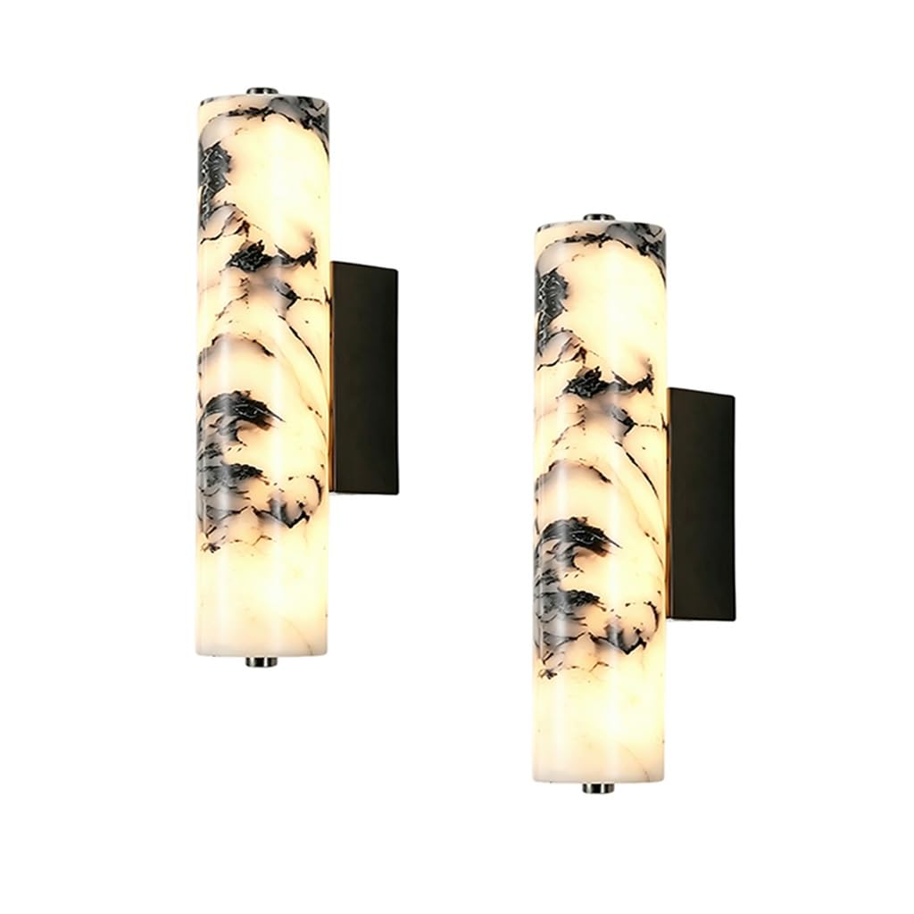Nowoczesna Minimalistyczna Pionowa Cylindryczna Lampa Ścienna Z Marmuru LED Lampa Ścienna Z Półprzezroczystego Kamienia O Żyłach Liniowa Oprawa Oświetleniowa Do Salonu I Korytarza(2-light)