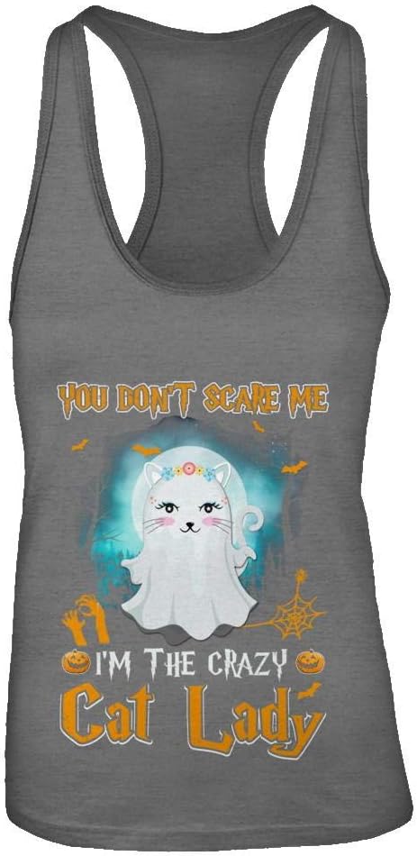 TeesPass Women's You Don't Scare Me I'm A Crazy Cat Lady Ghost Halloween Shirt Racerback Tank Top