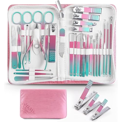 Vlwm 爪切りセット 30点 グルーミングセット マニキュアセット ネイルケアセット 多機能 ステンレス製 携帯便利 専用収納ケース付き (色とりどり)