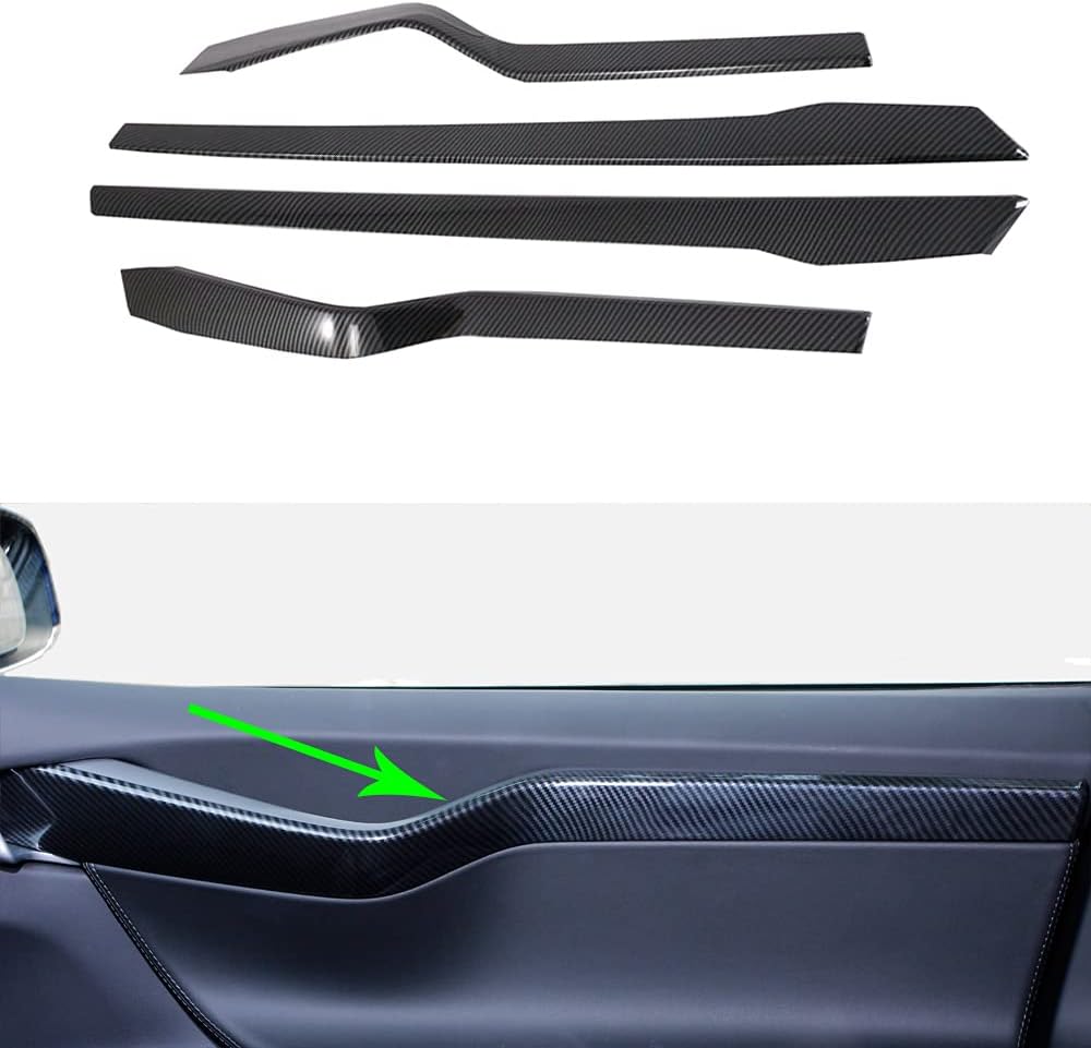 OBL Interior Door Panel Molding Trim for Tesla Model X 2016-2020 Car Accessories ABS Imitation Carbon Fiber Inner Decoration Protection (Pack of 4)