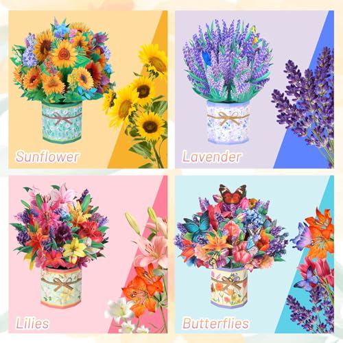 Caffox CF5031PN 4Pack Paper Flower Pop Up Cards, Flower Bouquet Card Popup 3D Greeting Cards For Mother'S Day thumb #2