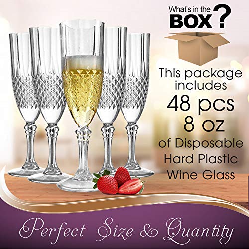Plastic Champagne Flutes - 48 Pcs Disposable Fancy Crystal Cut Clear Champagne Glasses - 8 Oz Unbreakable Elegant Party Drinking Cocktail Wine Glass For Weddings, Easter, Birthday & All Occasions #TOP3
