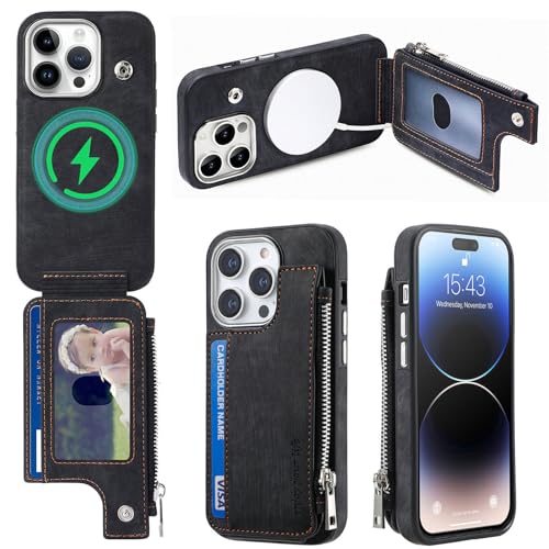 Étui portefeuille en cuir noir pour iPhone 16 avec rabat magnétique chic