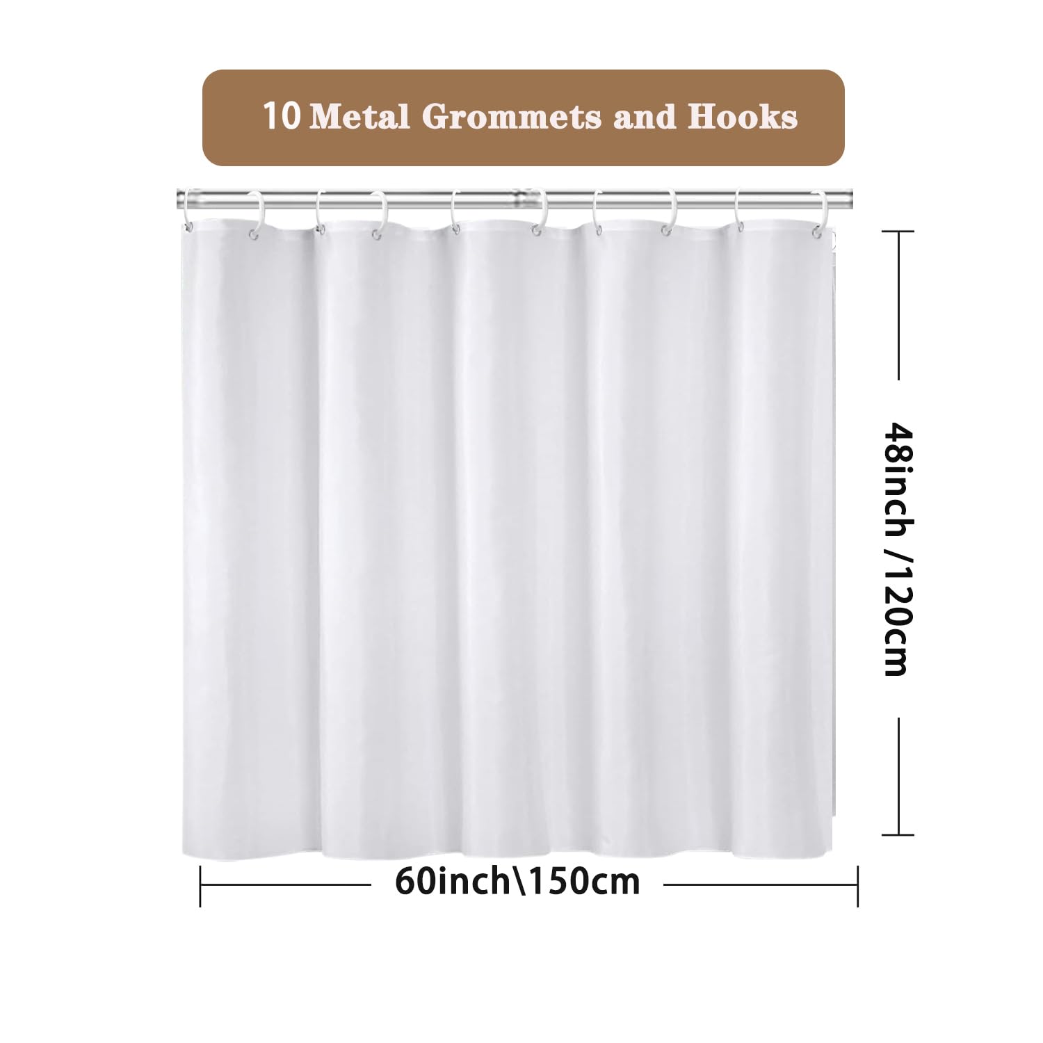 Tenda per finestra del bagno bianca, 152,4 x 122,9 cm, stretta, corta, in tessuto impermeabile, piccola tenda per cucina, auto, rastrelliera camera da letto, bagno, lavabile in lavatrice