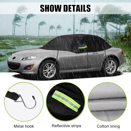 Image of Black Half Car Cover for 2005-2015 Mazda MX-5 Miata | Fits NC Generation, Weatherproof Sun Protection, Reflective Strips