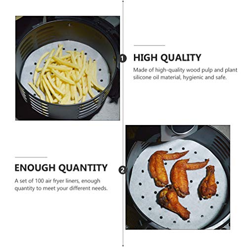 SOLUSTRE 100 peças de forros para fritadeira a ar, papéis perfurados, vaporizadores, redondo, antiad