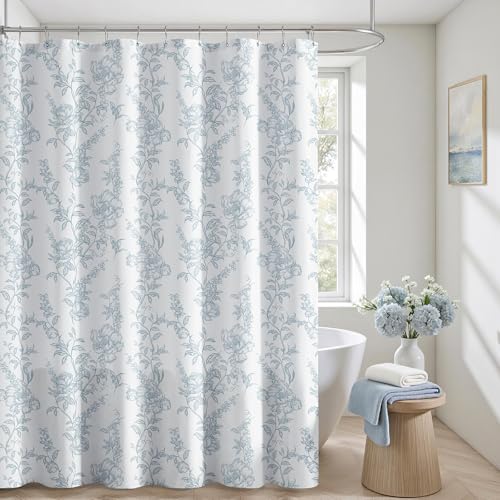 HOMEIDEAS Blue and White Floral Shower Curtain 72x72 Inch Modern Shower Curtains for Bathroom with Hooks Waterproof Fabric SPA Bathroom Decor